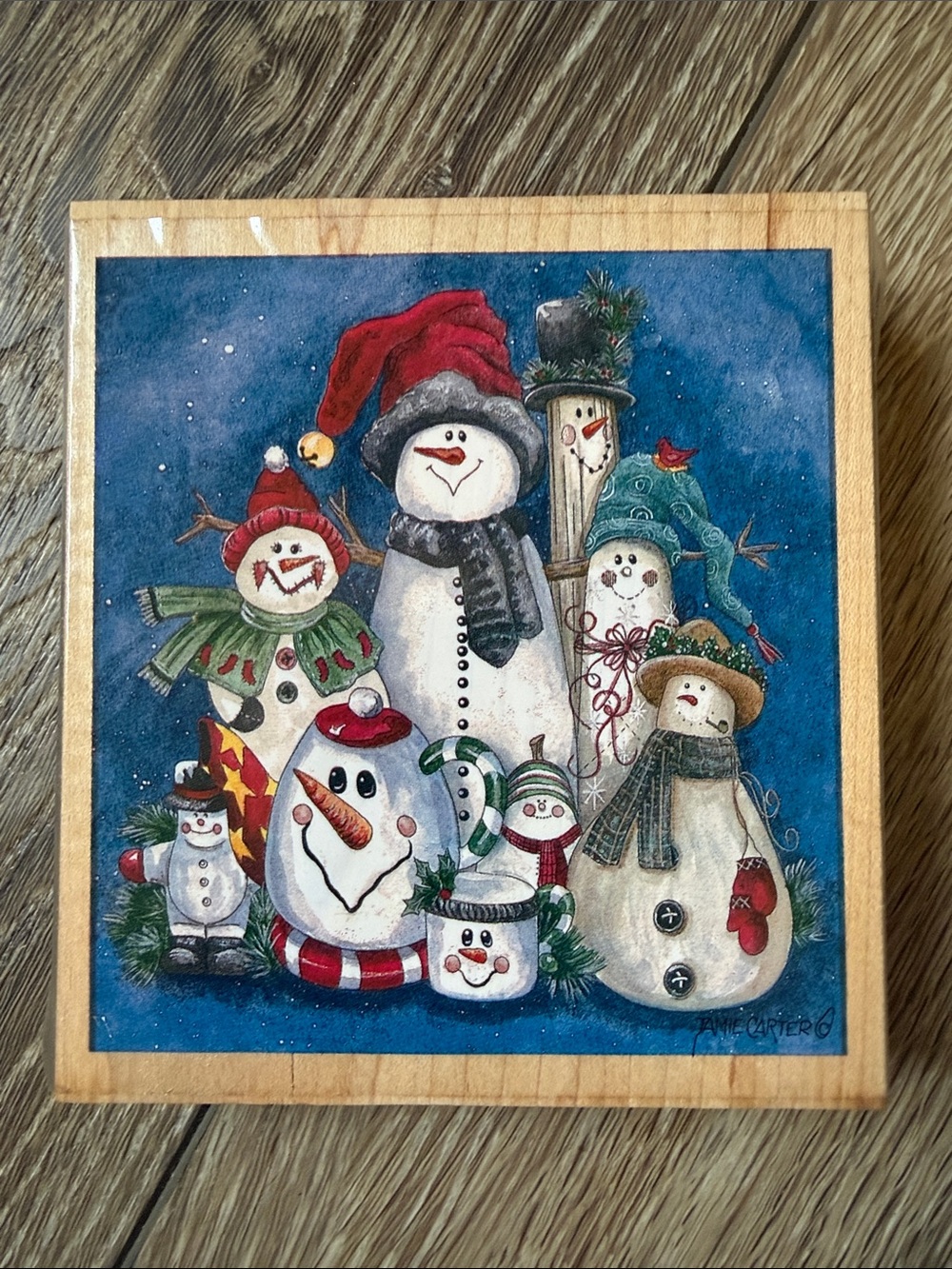 Jamie Carter Stamps Happen, Festive Snowman Holiday Stamp 4.5x5”